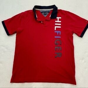 Tommy Hilfiger signature logo red short sleeve 100% cotton polo shirt boys XL‍‍﻿